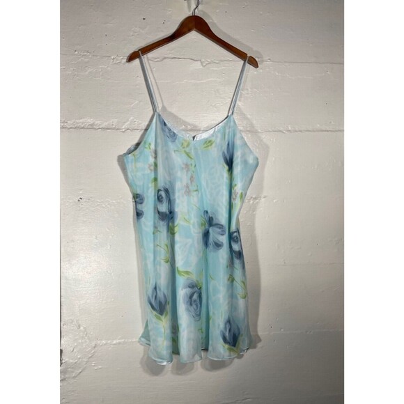 Vintage Lord & Taylor Blue Floral Chemise Slip Dress Plus 2X Romantic Grunge - Picture 2 of 12